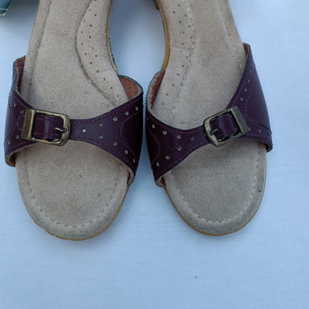 NOS Vintage Wimzees Walkers Comfort Wedge Sandals Cordovan Leather - Picture 5 of 10